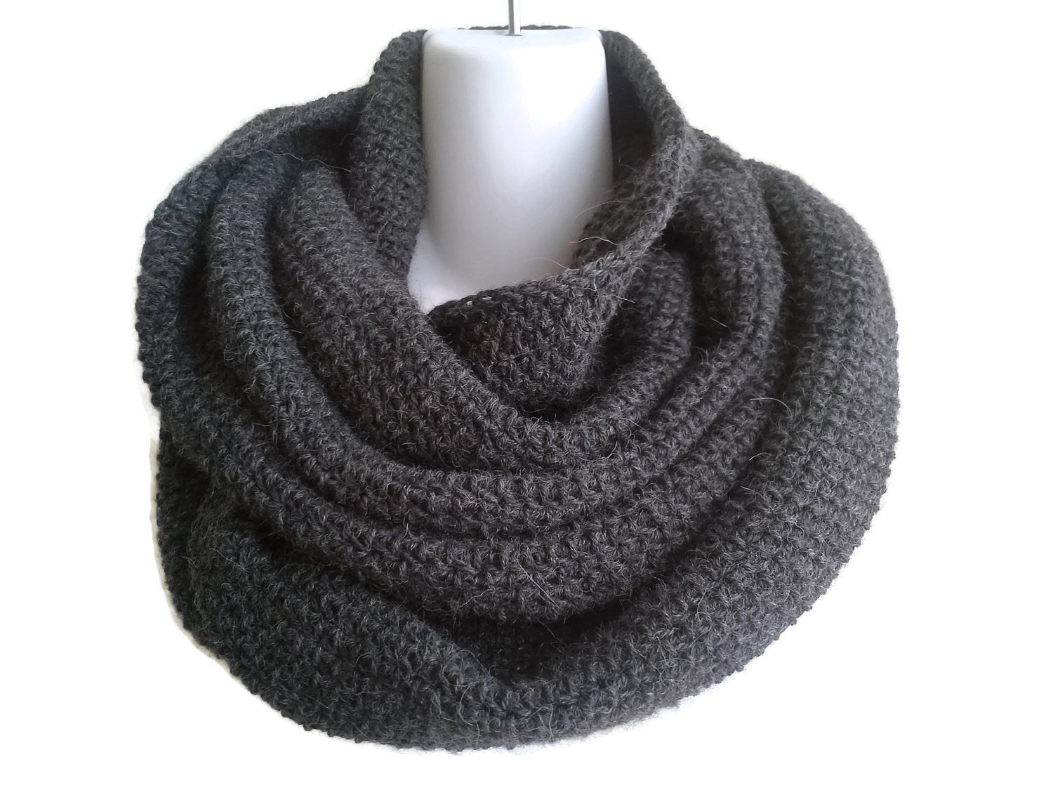 Charcoal Grey Pure Alpaca Infinity Scarf - Smitten Kitten Originals Knits - 1