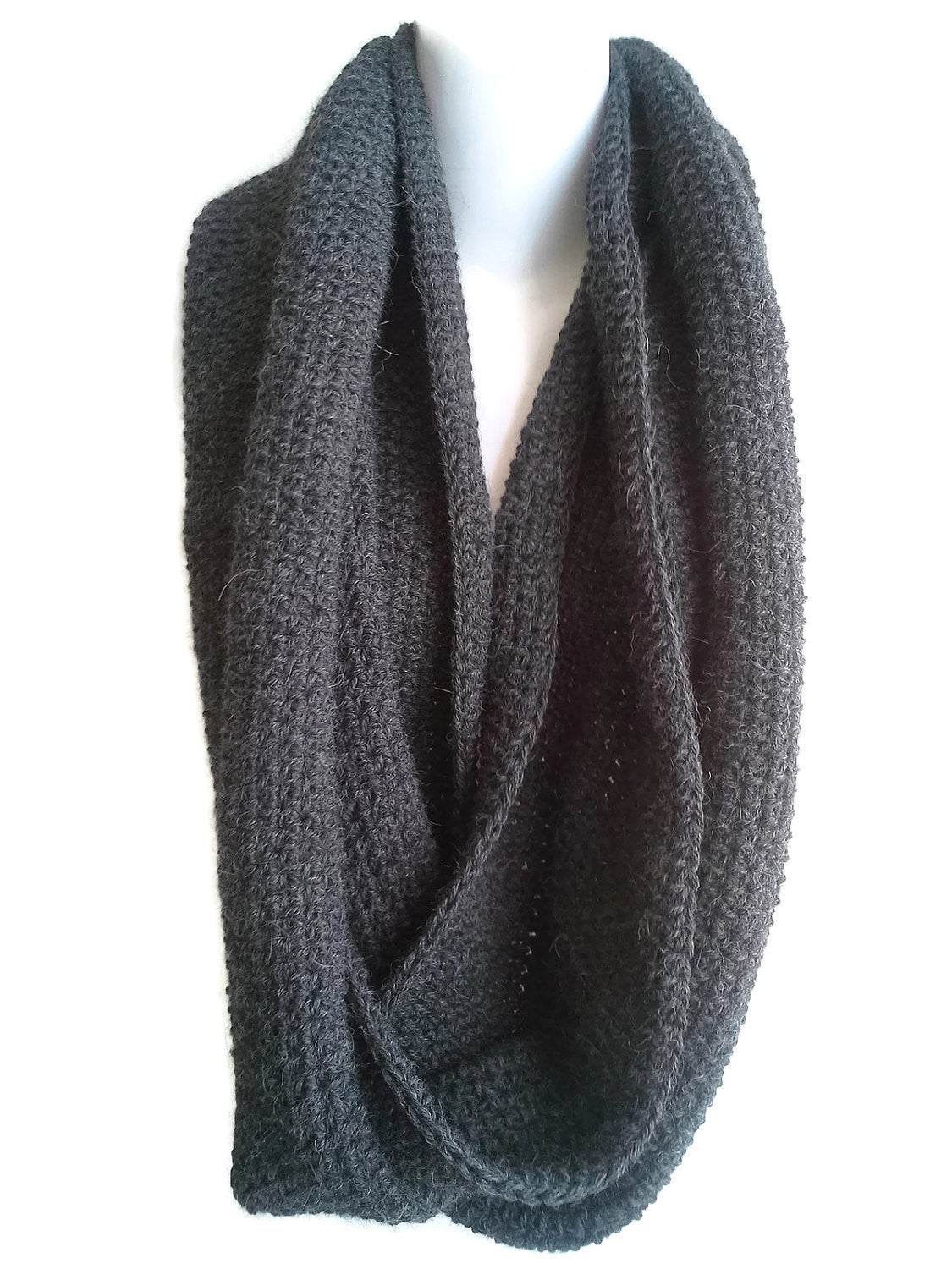 Charcoal Grey Pure Alpaca Infinity Scarf - Smitten Kitten Originals Knits - 3